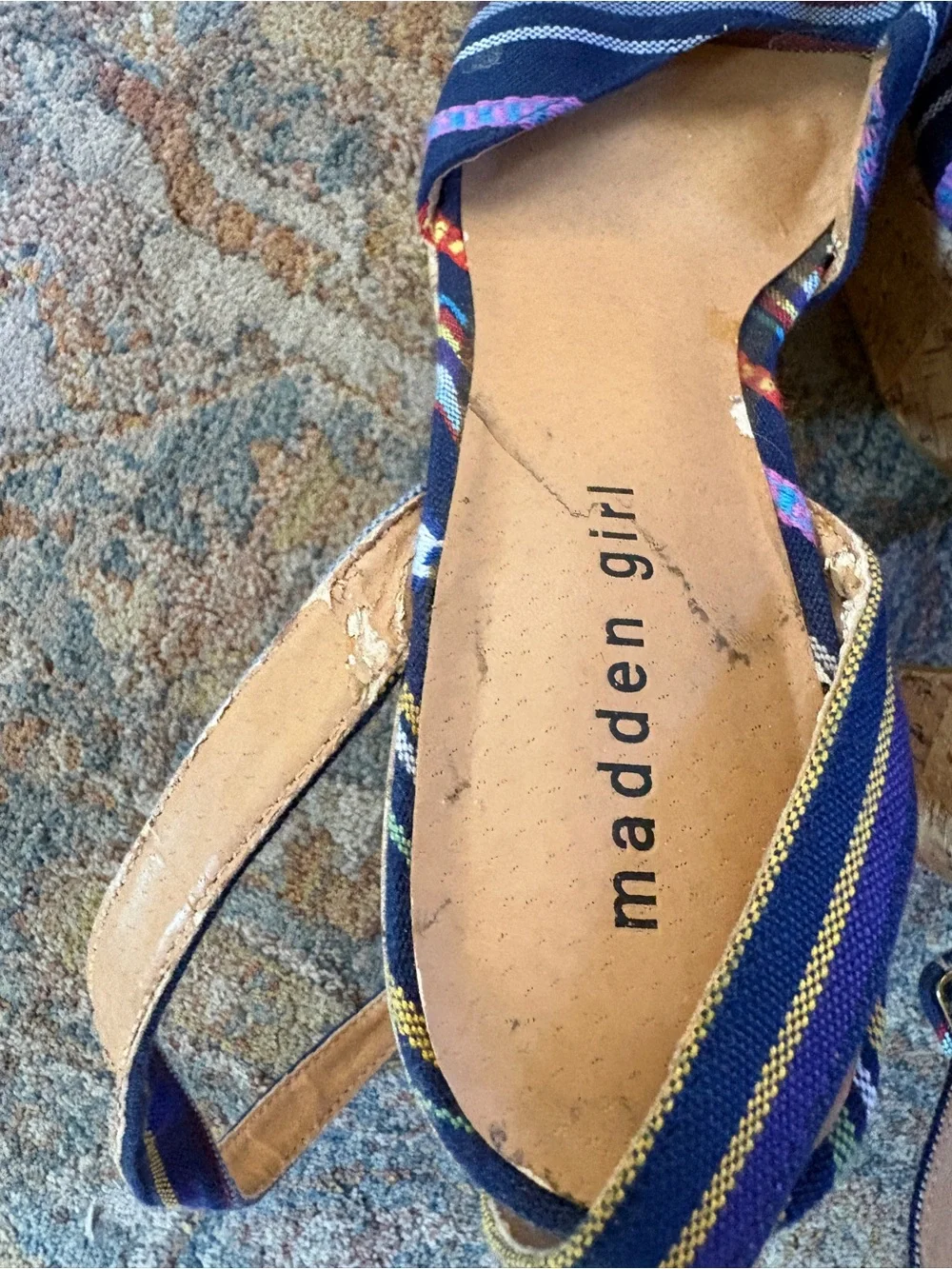 Madden Girl Striped Blue Fabric Platform Cork Heels